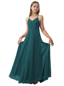 Dideyttawl Sage Green Junior Bridesmaid Dress Spaghetti Strap Chiffon A-Line Gown