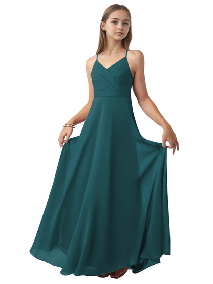 dideyttawl V-Neck Junior Bridesmaid Dress Spaghetti Straps Pleated Chiffon A-Line Flower Girl Dress 2510