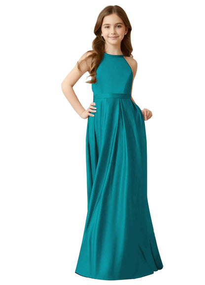dideyttawl A-Line Junior Bridesmaid Dresses Halter Flower Girls Dress Satin Adjustable Straps Formal Gown 2532