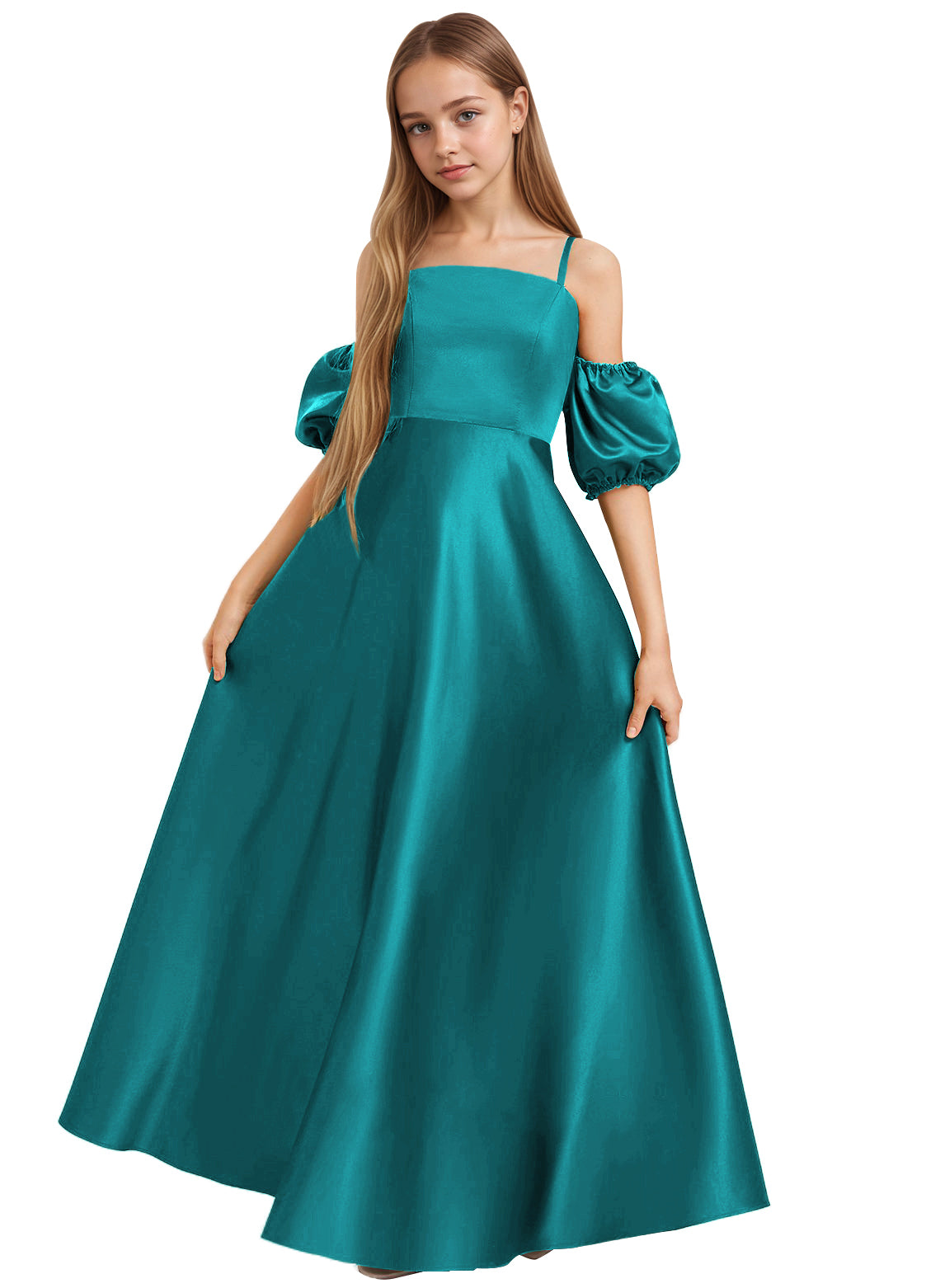 dideyttawl Girls A-Line Cold Shoulder Junior Bridesmaid Dress Silk Satin Flower Girl Dress 2525
