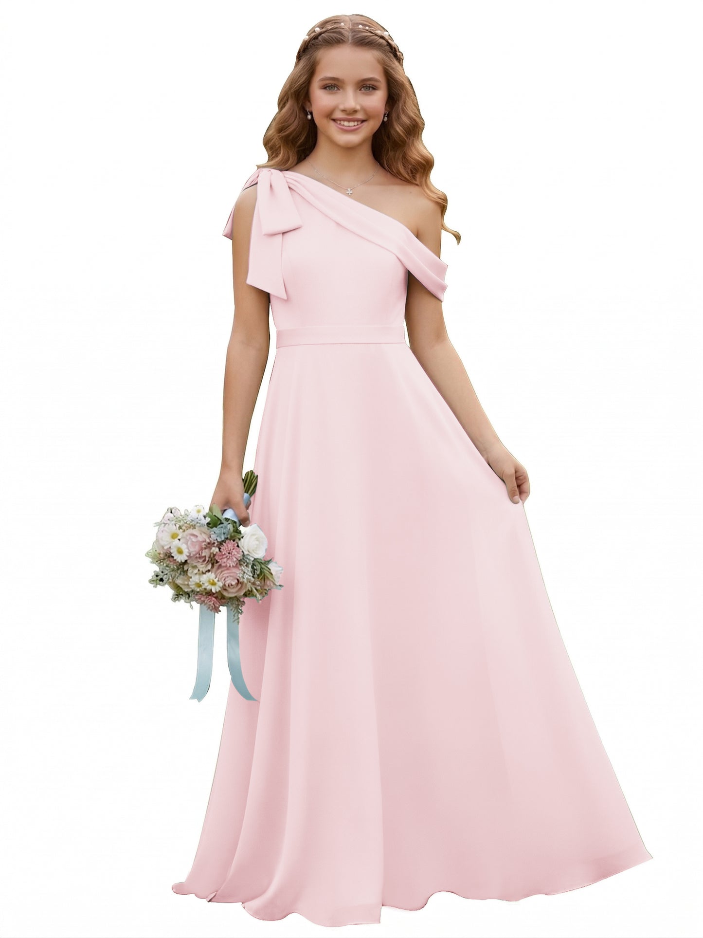 dideyttawl One Shoulder Junior Bridesmaid Dresses for Girls 4-16 Chiffon  A-Line Pageant Formal Party Ball Dress 2562