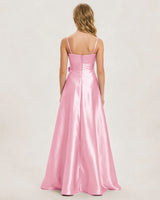 Pink Satin A-line Junior Bridesmaid Dress Back View