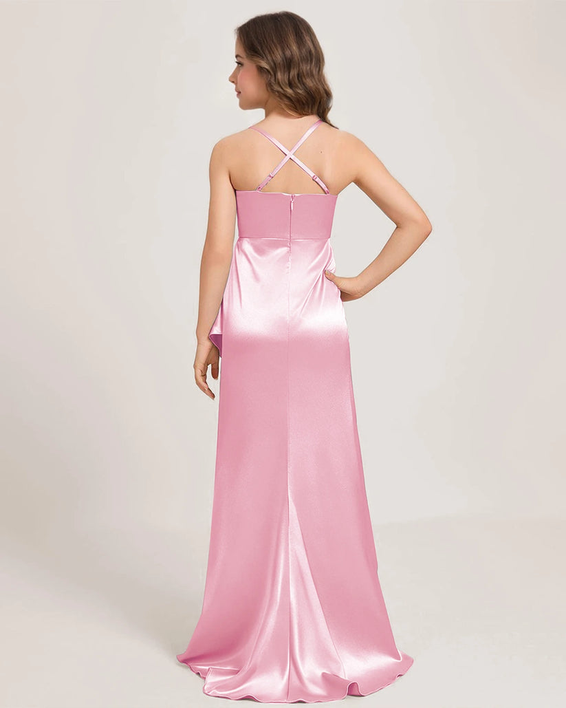 Pink Satin Sheath Girls Formal Dress Back View