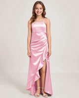 Pink Satin Sheath Girls Formal Dress Front View