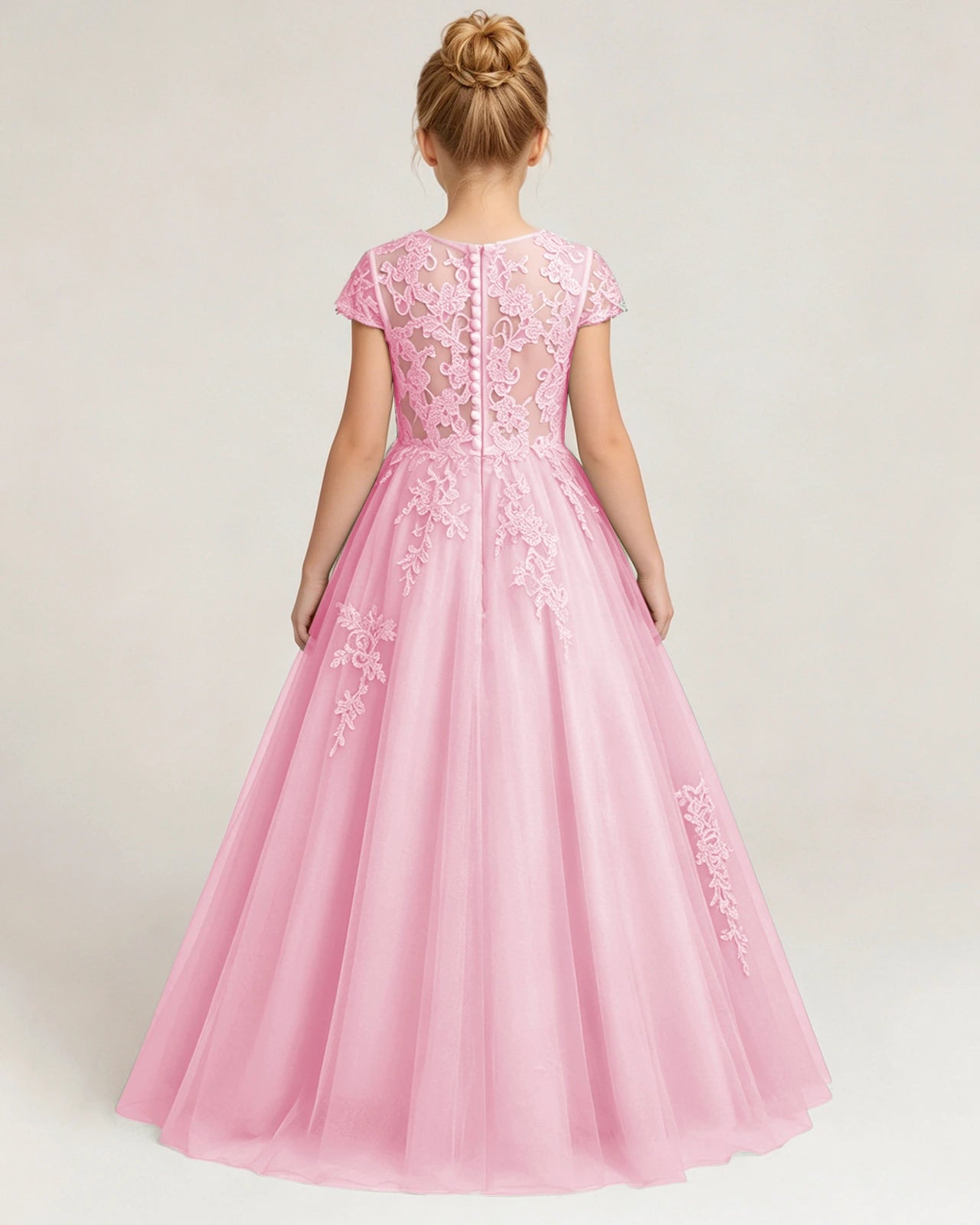 Back Pink Lace Flower Girls Dress