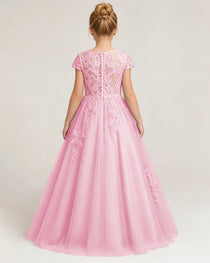 Back Pink Lace Flower Girls Dress