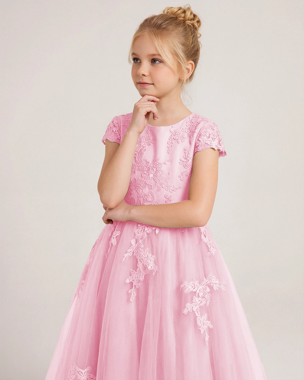 Detail Pink Lace Flower Girls Dress
