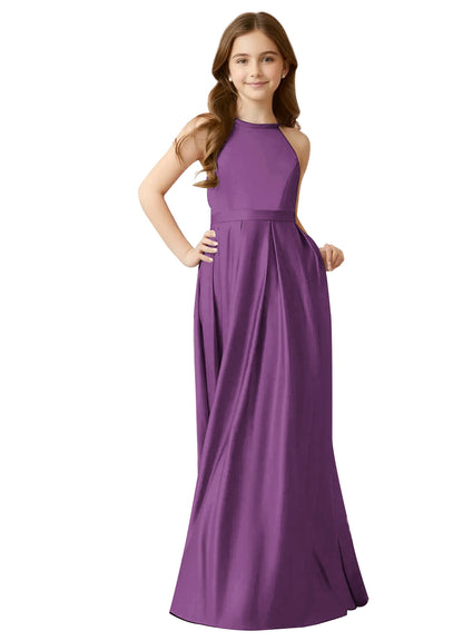 dideyttawl A-Line Junior Bridesmaid Dresses Halter Flower Girls Dress Satin Adjustable Straps Formal Gown 2532