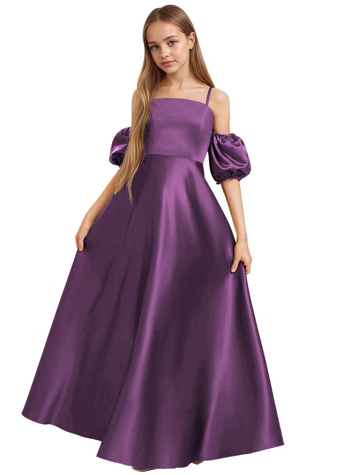 Dideyttawl Cold Shoulder Junior Bridesmaid Dress Satin Girls Pageant Gown 2525