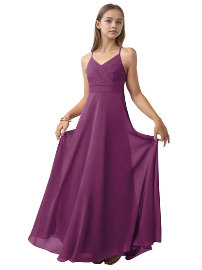 dideyttawl V-Neck Junior Bridesmaid Dress Spaghetti Straps Pleated Chiffon A-Line Flower Girl Dress 2510
