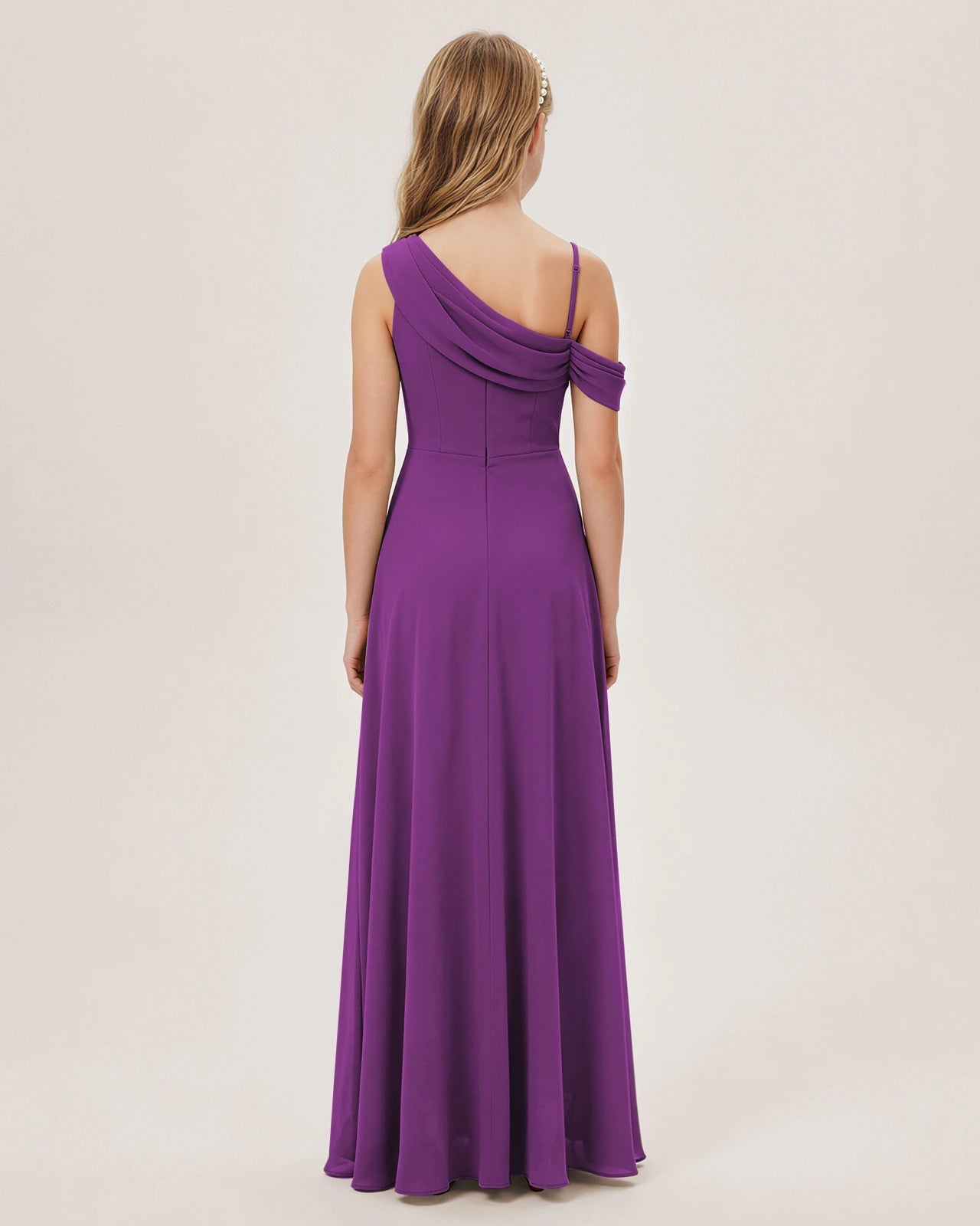 Purple Chiffon A-line Junior Bridesmaid Dress Back View