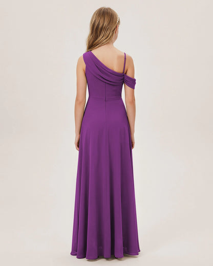 Purple Chiffon A-line Junior Bridesmaid Dress Back View