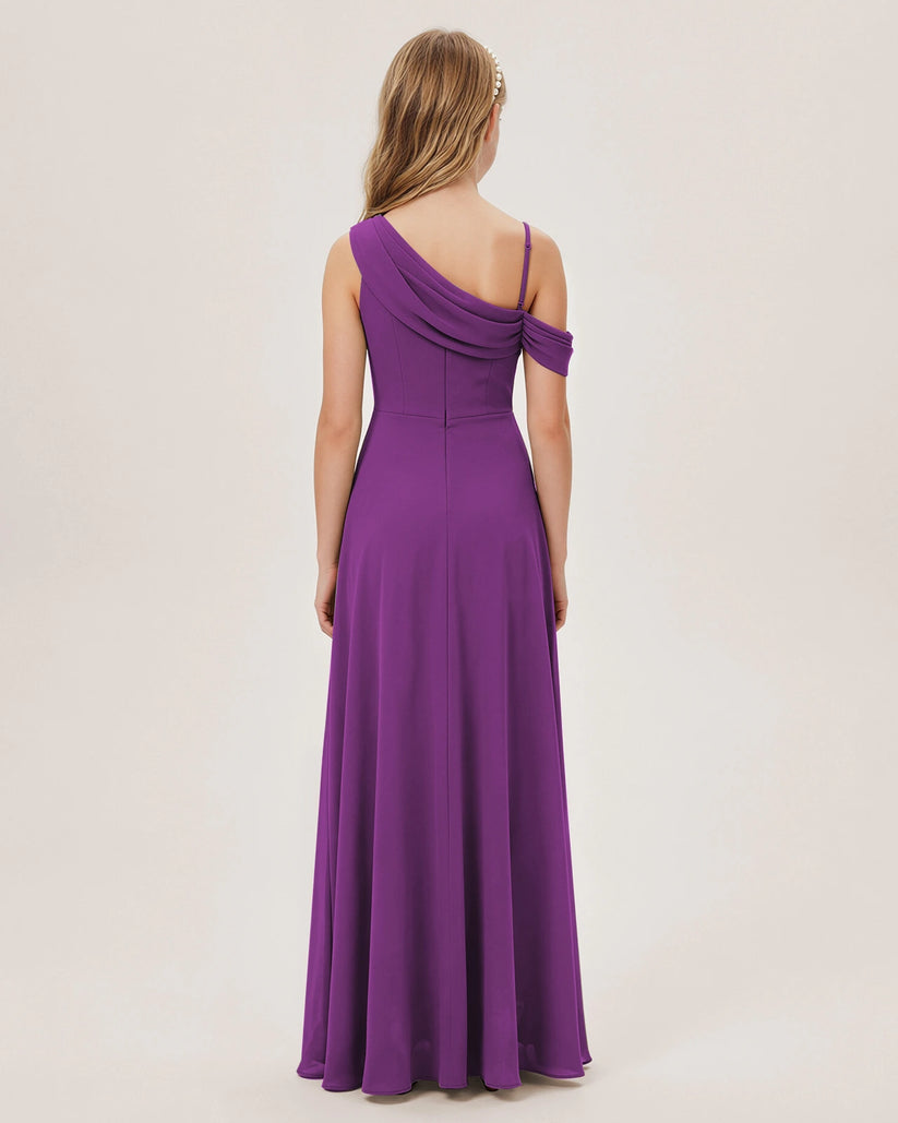 Purple Chiffon A-line Junior Bridesmaid Dress Back View