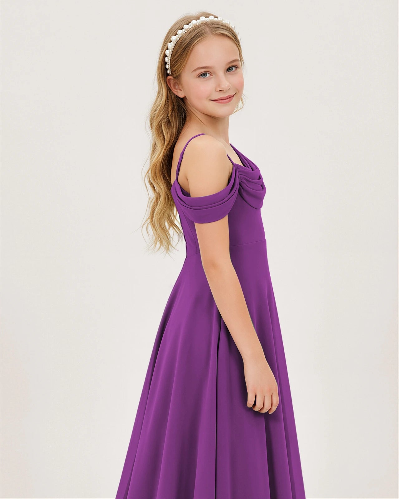 Purple Chiffon A-line Junior Bridesmaid Dress Side View