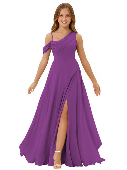 dideyttawl One Shoulder Junior Bridesmaid Dresses for Girls with Slit A-Line Chiffon Pageant Formal Party Ball Dress 2564