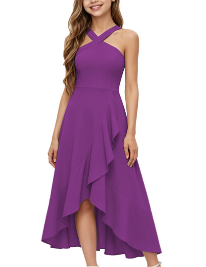 dideyttawl Halter Chiffon Junior Bridesmaid Dresses for Wedding A-Line High Low Flower Girls Formal Party Dress with Slit 2608