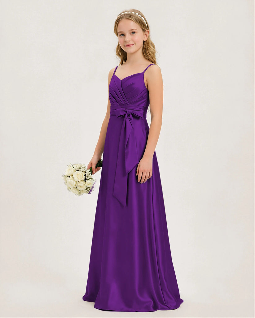 Purple Satin A-line Junior Bridesmaid Dress Front View