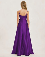 Purple Satin A-line Junior Bridesmaid Dress Back View