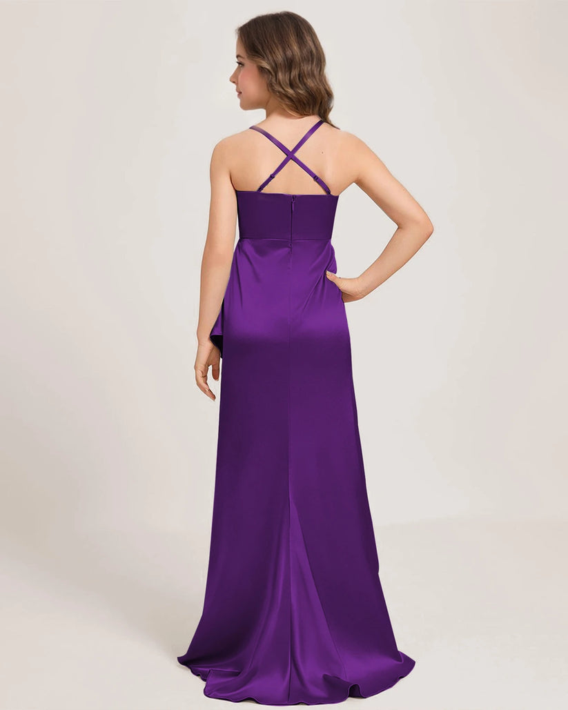 Purple Satin A-line Girls Formal Dress Back View