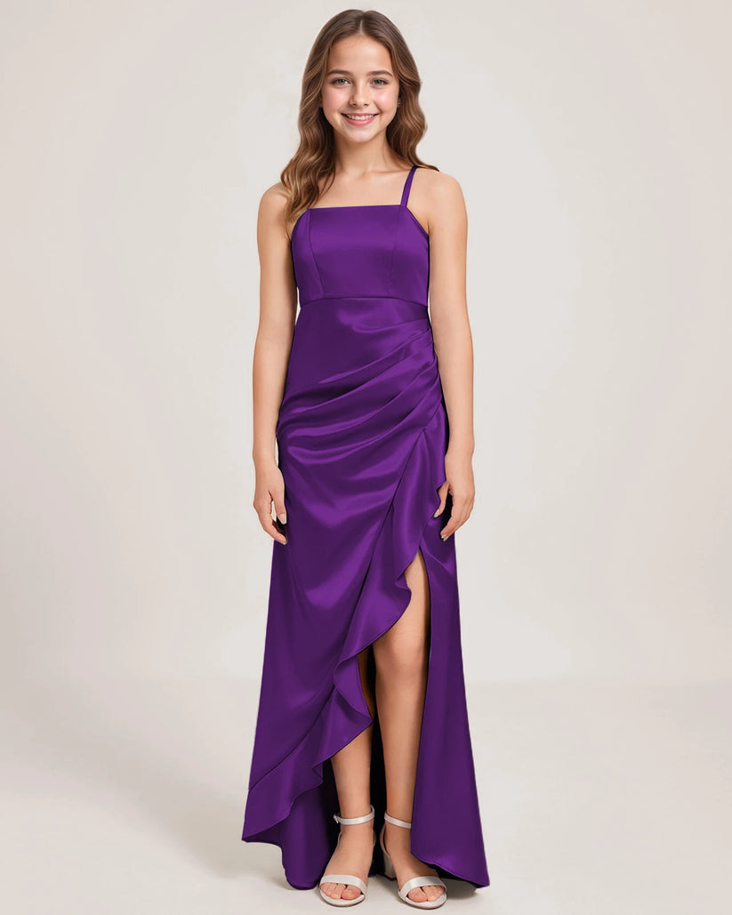 Purple Satin A-line Girls Formal Dress Front View