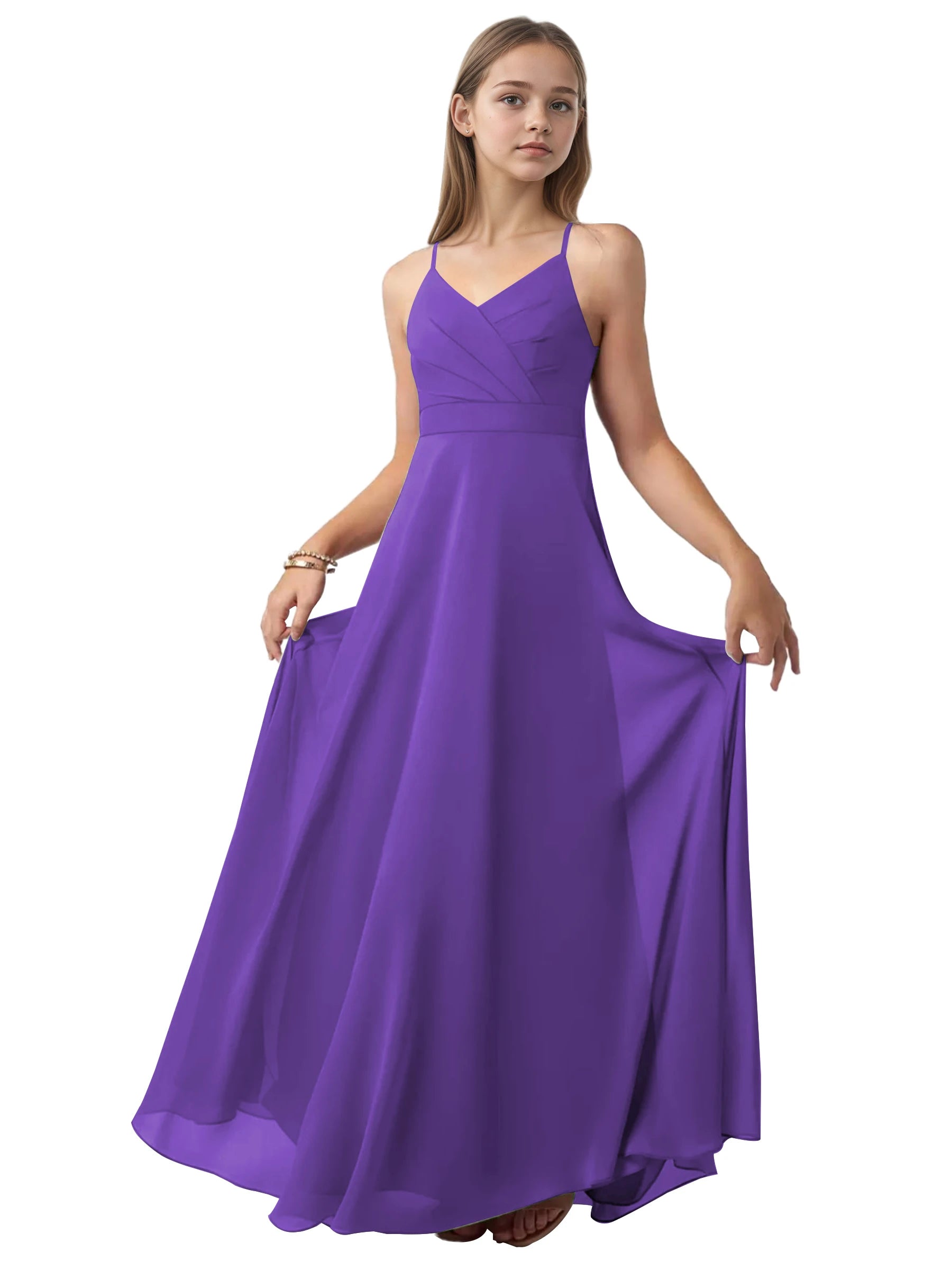 Dideyttawl Sage Green Junior Bridesmaid Dress Spaghetti Strap Chiffon A-Line Gown