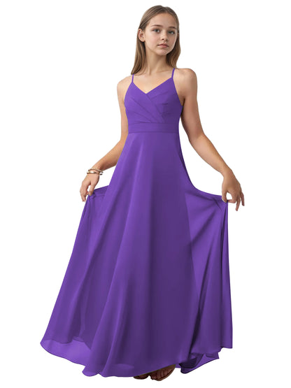 dideyttawl V-Neck Junior Bridesmaid Dress Spaghetti Straps Pleated Chiffon A-Line Flower Girl Dress 2510