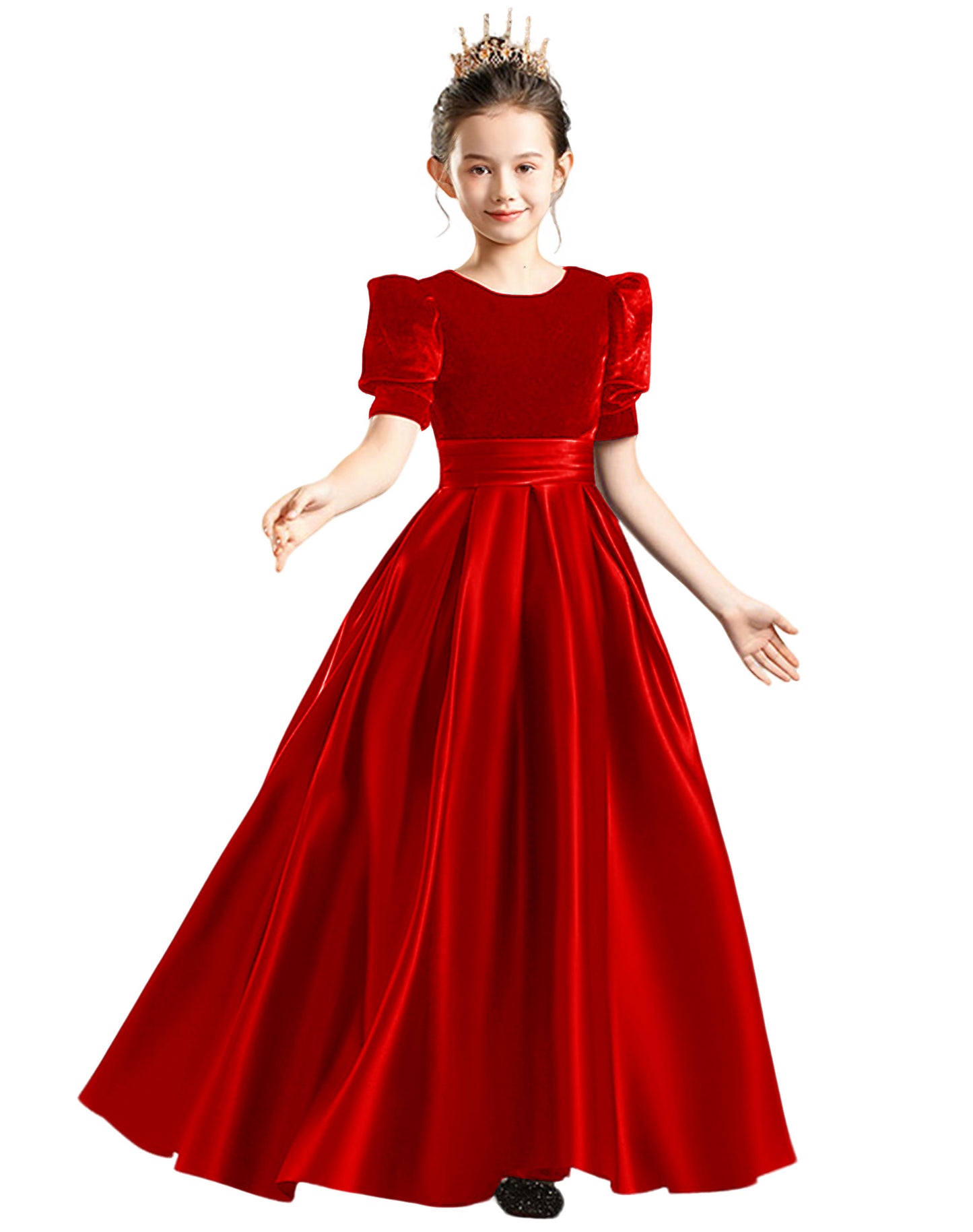 dideyttawl Velvet Junior Bridesmaid Dresses A-Line Satin Flower Girl Dress 2540