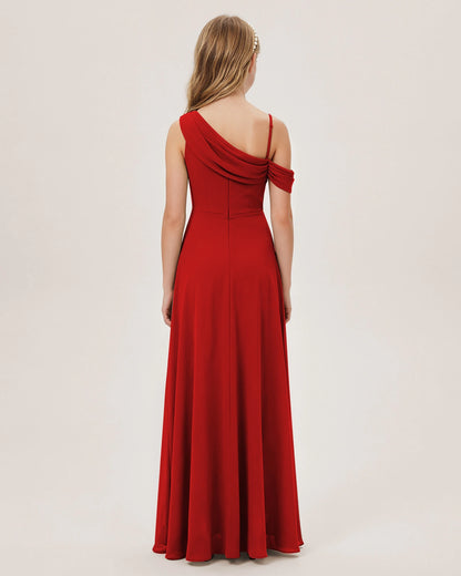 Red Chiffon A-line Junior Bridesmaid Dress Back View