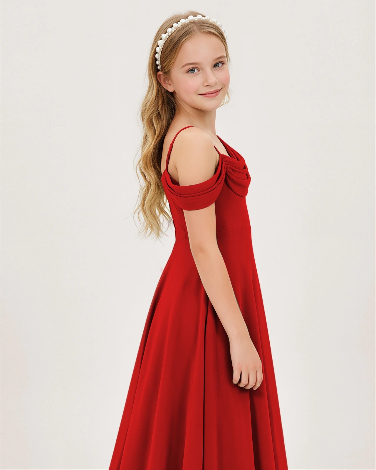 Red Chiffon A-line Junior Bridesmaid Dress Side View