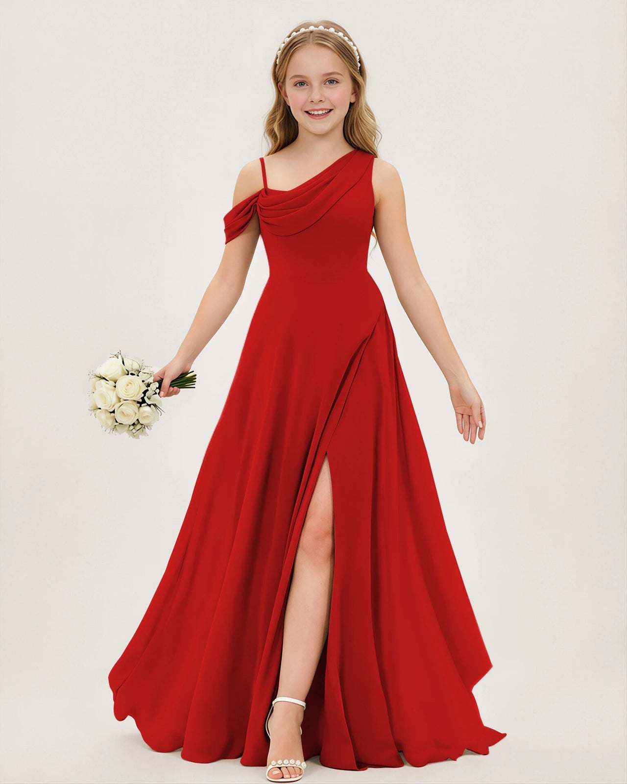 Red Chiffon A-line Junior Bridesmaid Dress Front View