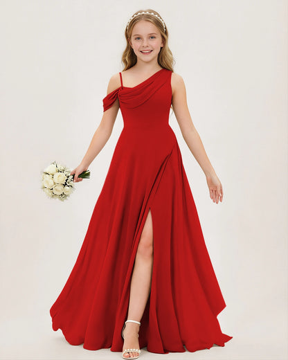 Red Chiffon A-line Junior Bridesmaid Dress Front View