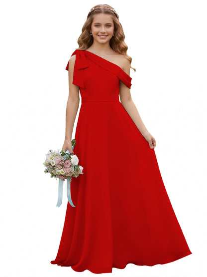 dideyttawl One Shoulder Junior Bridesmaid Dresses for Girls 4-16 Chiffon  A-Line Pageant Formal Party Ball Dress 2562