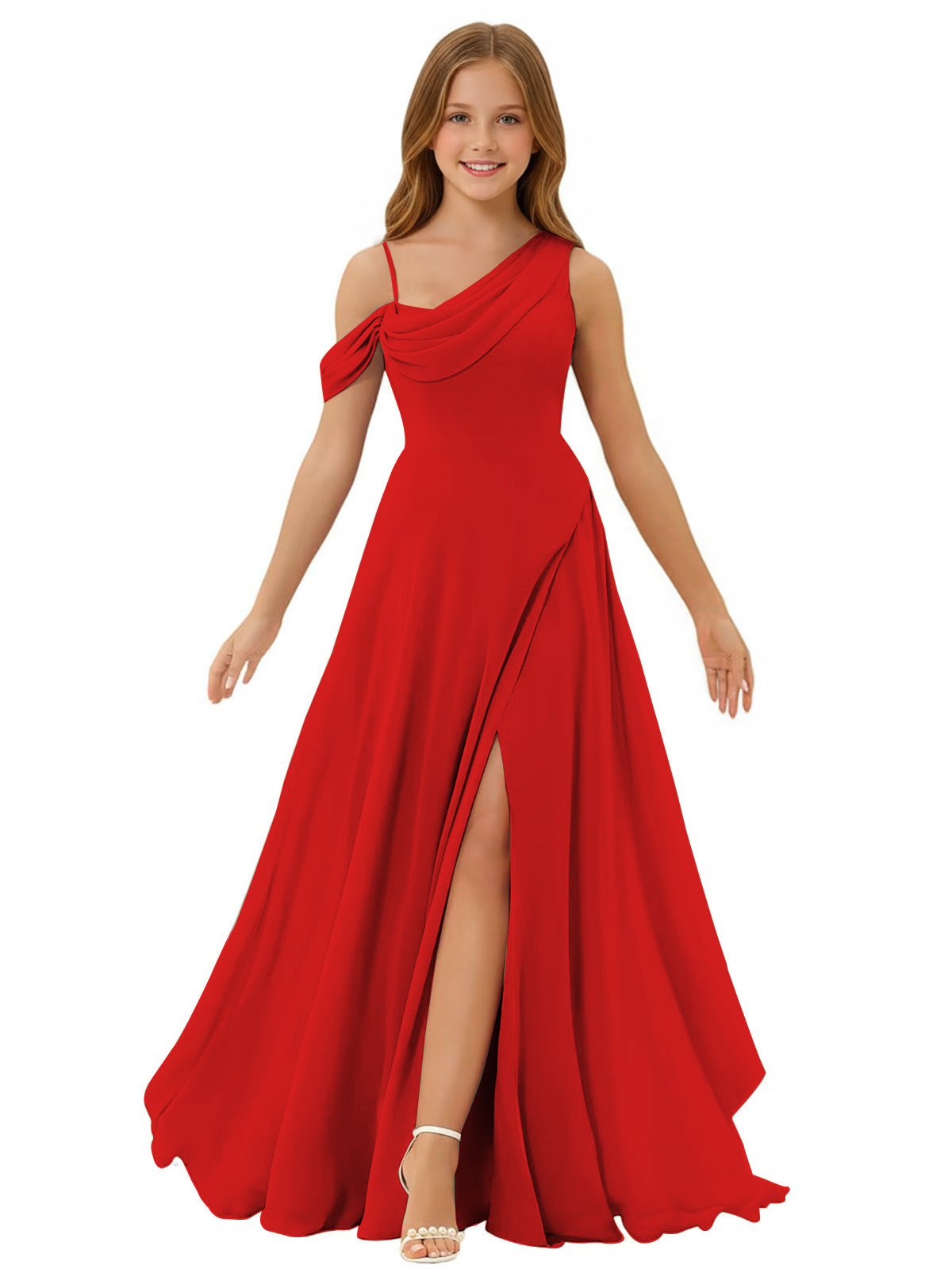dideyttawl One Shoulder Junior Bridesmaid Dresses for Girls with Slit A-Line Chiffon Pageant Formal Party Ball Dress 2564