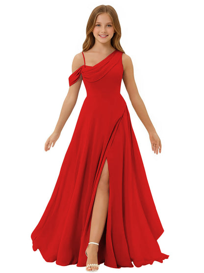 dideyttawl One Shoulder Junior Bridesmaid Dresses for Girls with Slit A-Line Chiffon Pageant Formal Party Ball Dress 2564