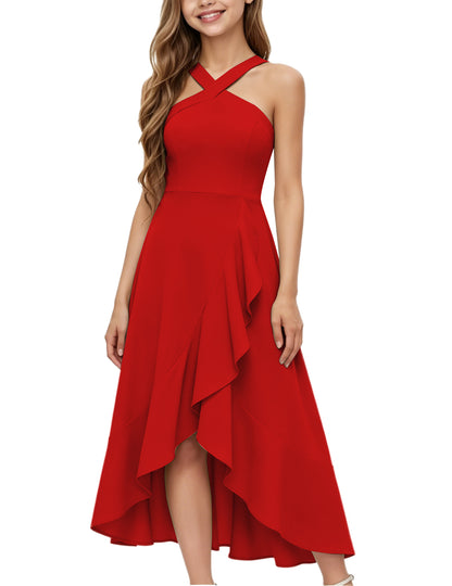 dideyttawl Halter Chiffon Junior Bridesmaid Dresses for Wedding A-Line High Low Flower Girls Formal Party Dress with Slit 2608