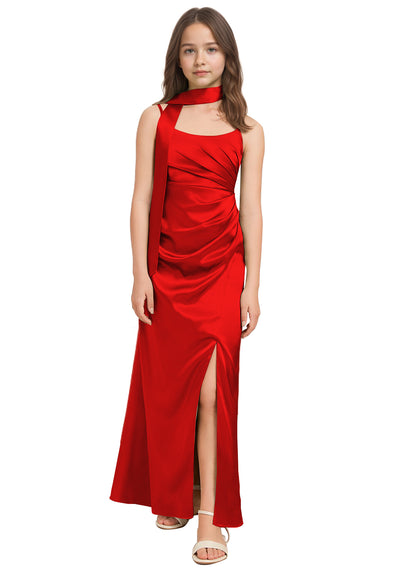 dideyttawl Satin Junior Bridesmaid Dress with Scarf for Girls 4-16 Silk Flower Girl Dress 2527