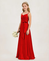 Red Satin A-line Junior Bridesmaid Dress Side View