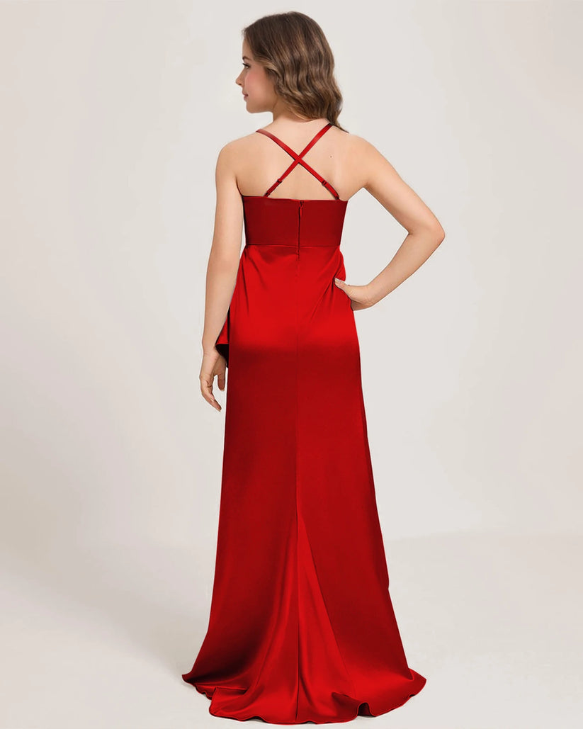 Red Satin A-line Girls Formal Dress Back View