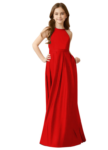 dideyttawl A-Line Junior Bridesmaid Dresses Halter Flower Girls Dress Satin Adjustable Straps Formal Gown 2532