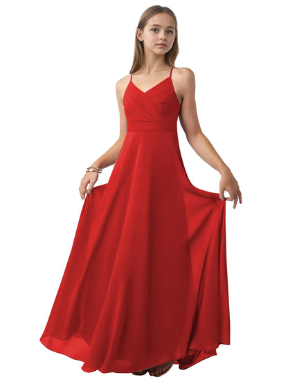 dideyttawl V-Neck Junior Bridesmaid Dress Spaghetti Straps Pleated Chiffon A-Line Flower Girl Dress 2510