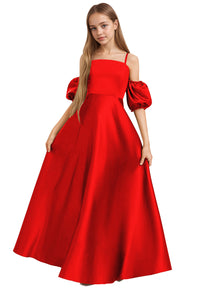 Dideyttawl Cold Shoulder Junior Bridesmaid Dress Satin Girls Pageant Gown 2525