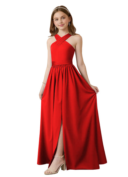 dideyttawl Junior Bridesmaid Dresses for Teen Girls Satin Halter A-Line Flower Girl Dress for Wedding 2531