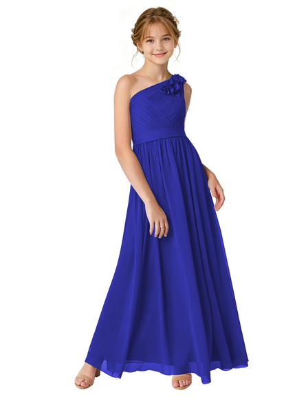 dideyttawl One Shoulder Pleated Junior Bridesmaid Dresses for Wedding A-Line Chiffon 3D Flower Girls Formal Party Dress 2604