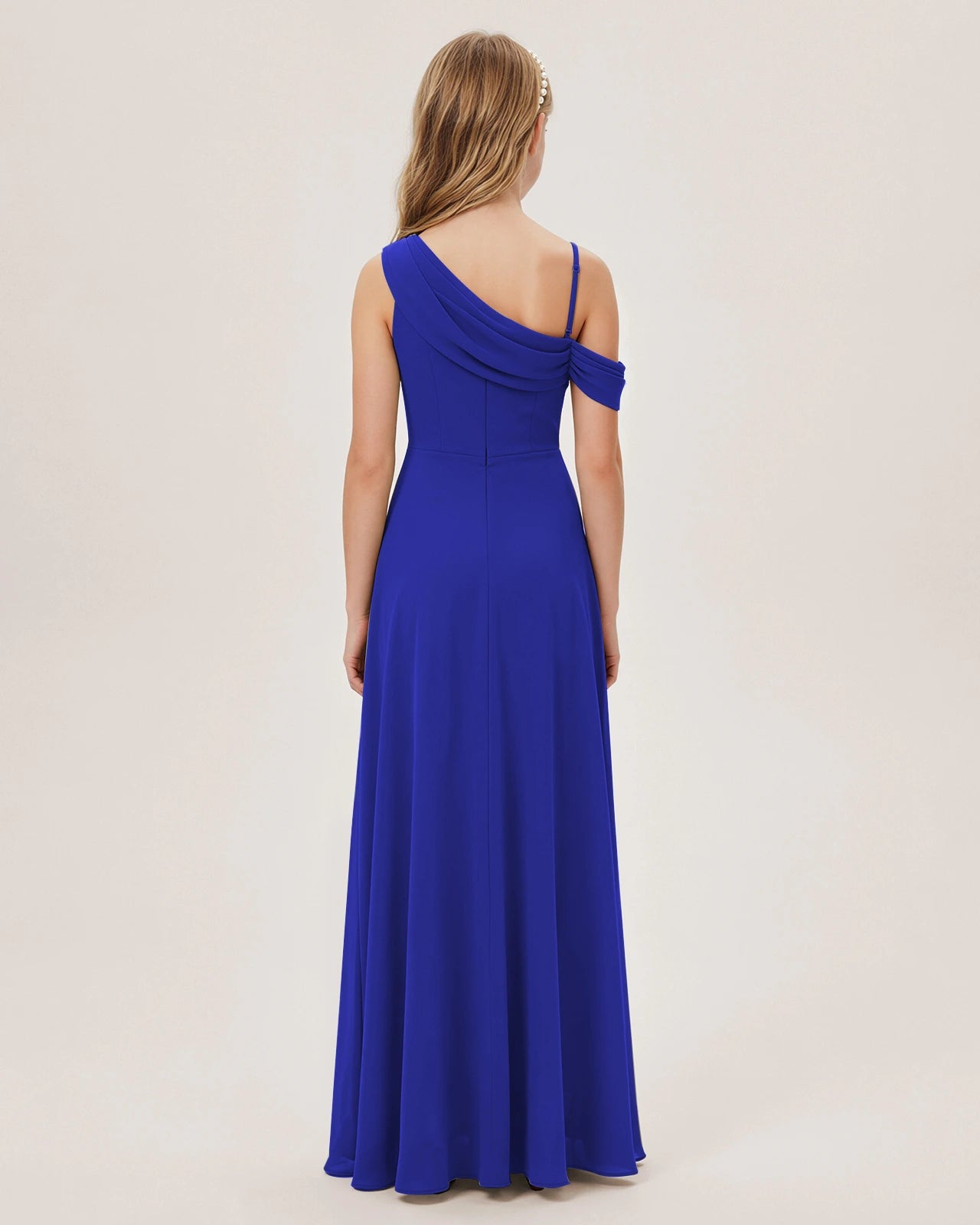 Royal Blue Chiffon A-line Junior Bridesmaid Dress Back View