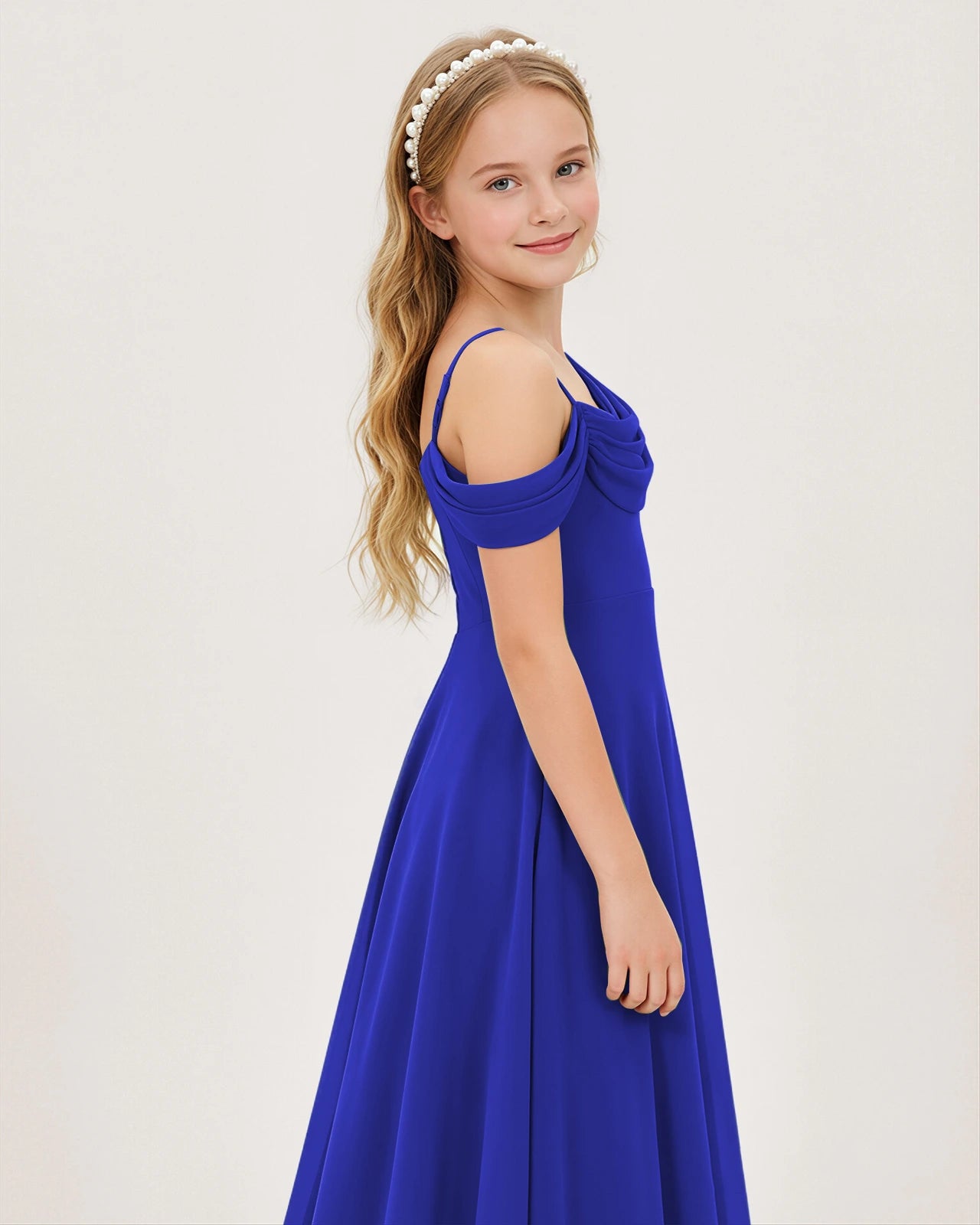 Royal Blue Chiffon A-line Junior Bridesmaid Dress Side View