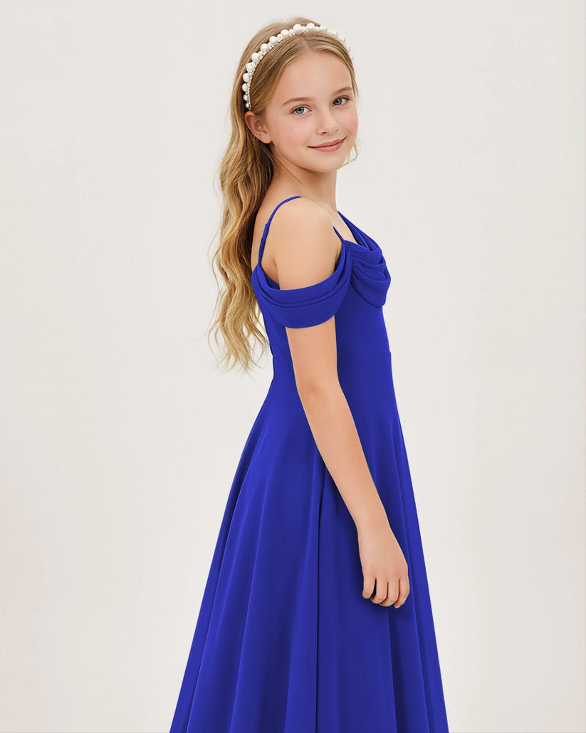 Royal Blue Chiffon A-line Junior Bridesmaid Dress Side View