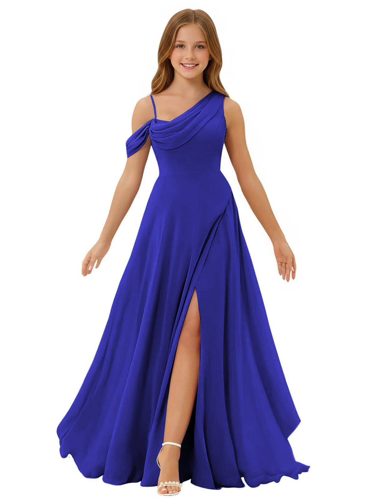 dideyttawl One Shoulder Junior Bridesmaid Dresses for Girls with Slit A-Line Chiffon Pageant Formal Party Ball Dress 2564