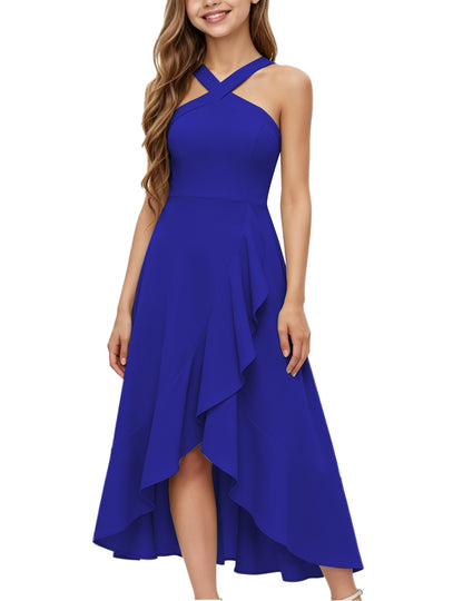 dideyttawl Halter Chiffon Junior Bridesmaid Dresses for Wedding A-Line High Low Flower Girls Formal Party Dress with Slit 2608