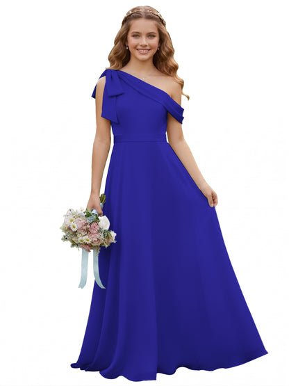 dideyttawl One Shoulder Junior Bridesmaid Dresses for Girls 4-16 Chiffon  A-Line Pageant Formal Party Ball Dress 2562