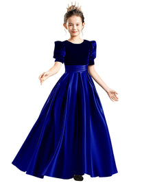 dideyttawl Velvet Girls Formal Dress A-Line Satin Flower Girl Dress 2540
